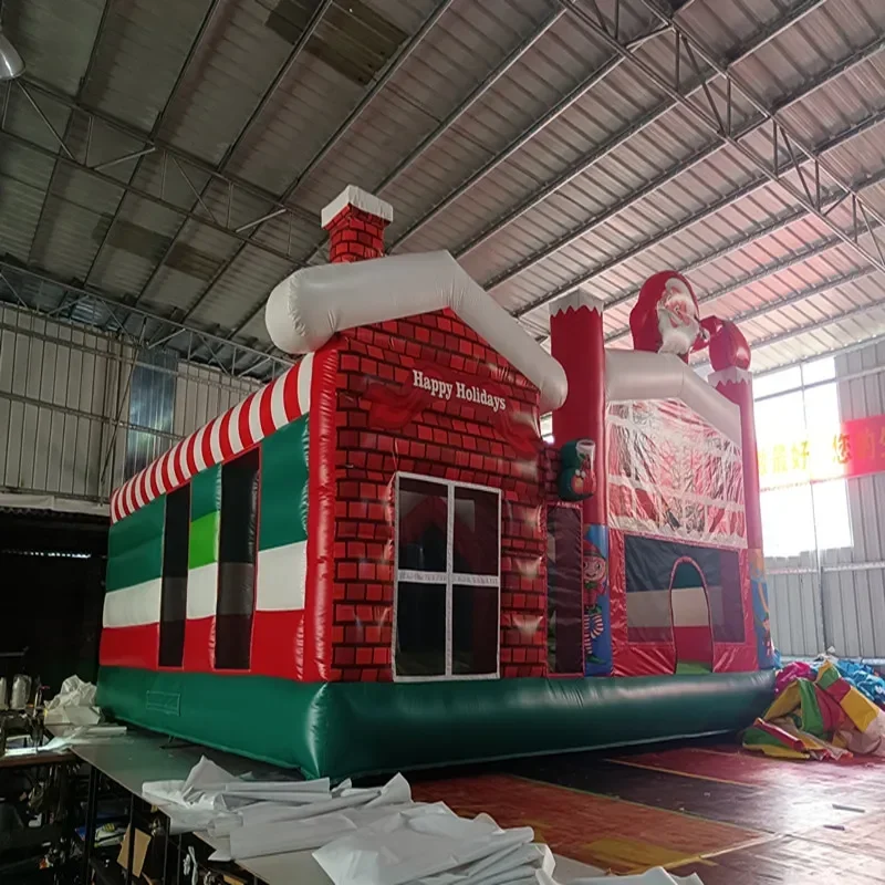 Santa Bouncy Slide Bouncer Combo Christmas Snow Santa House Christmas Inflatable Castle Jumping Moonwalk Playground For Holidays