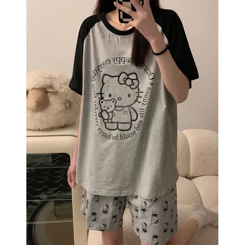 2024 New Sanrio Hello Kitty Summer Short Sleeve Shorts Suit Kawaii Y2K Cartoon Sweet Spicy Girl Home Pajamas Suit Girls Gift