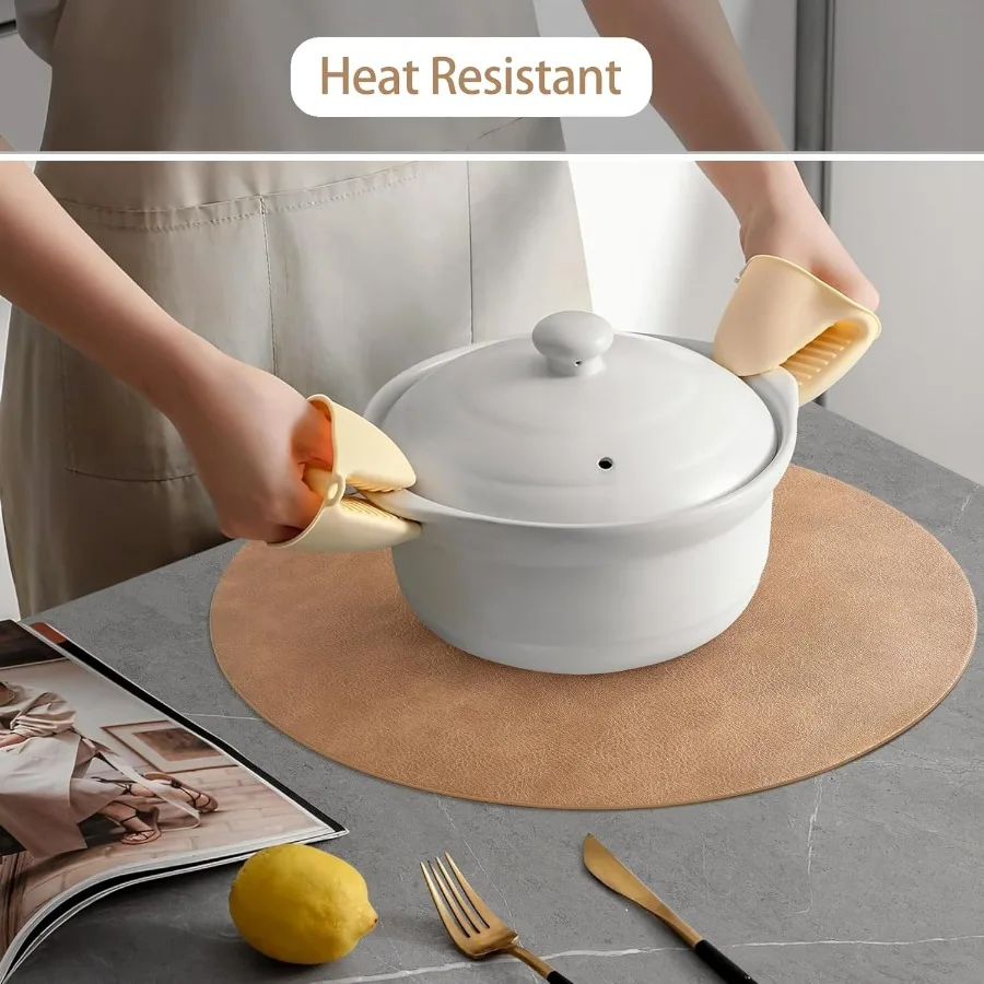 UnivoColors بو الجلود المفارش مجموعة من 615 بوصة مستديرة غسلها جلد البقر نمط الجدول الحصير لطاولة الطعام المطبخ ديكور الحفلات #3