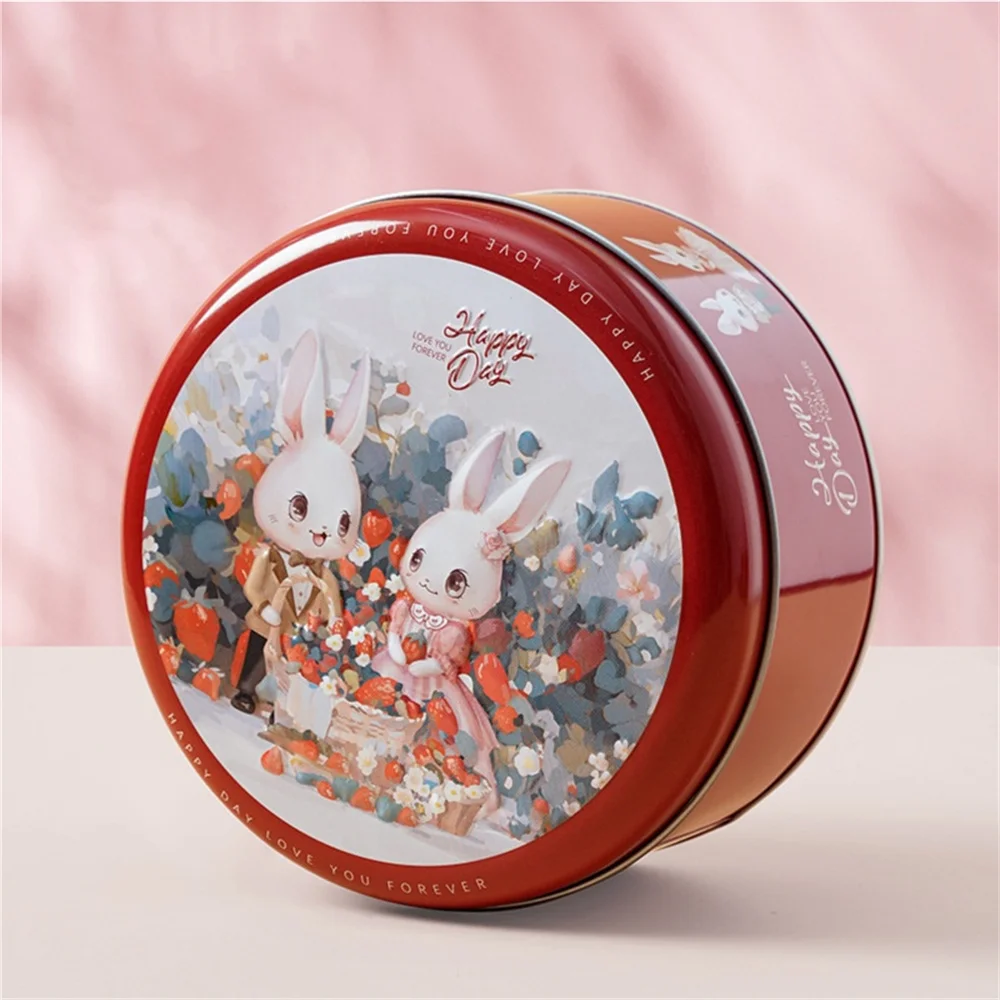 Cute Bunny Tin Storage Box Round Cookie Tinplate Can Jewelry Case Metal Packaging Gift Box Balloon Rabbit Candy Box for Wedding