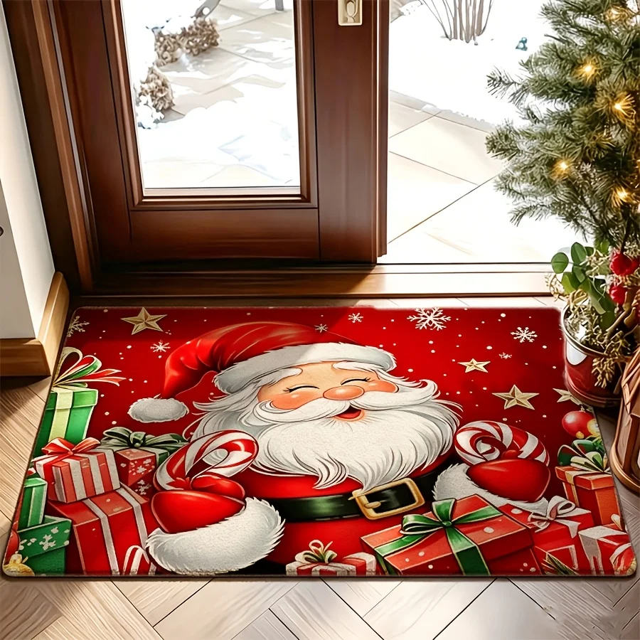 Christmas Snowman Poinsettia Print Door Mat home decor cabin porch camper entry backyard garden seasonal floor rug   floor mat
