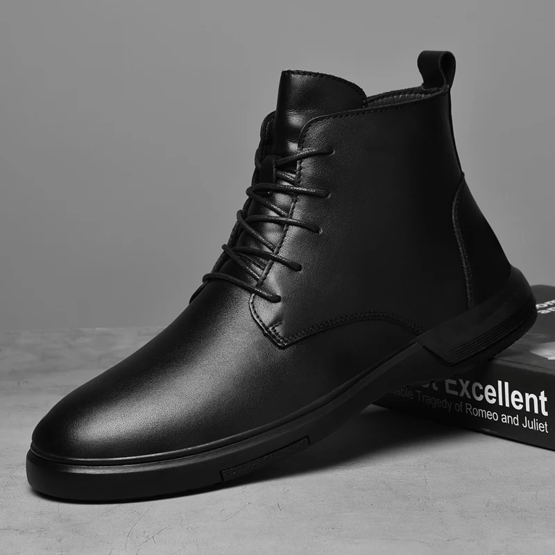 

Autumn Winter Men Thick Soled Casual Business Boots Flat Bottomed Wear-resistant Simple Warm High-quality Low Top Boots