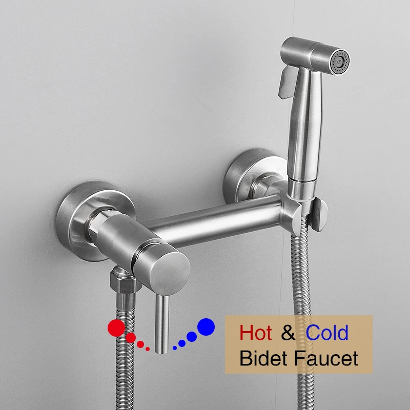 ULA Brushed Bidet Faucet Mixer Toilet Faucets Ducha Cold&Hot Water Mixer Crane Round Shower Sprayer Hygienic Shower