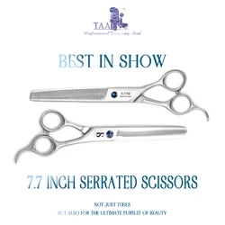 TAA 7.7 Inch Dog Scissors Pet Grooming Scissors Serrated Scissors for Dog Shears Professional Ultra Light Scissors BIS A-7758