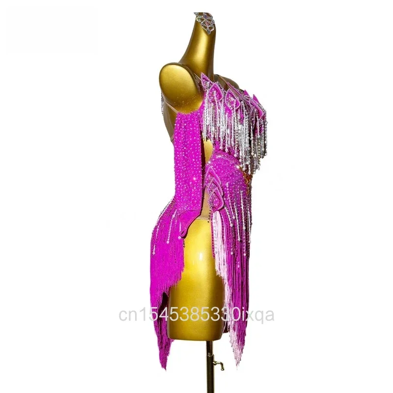 Customsized Adult Child Latin Dresses Latin Dance Performance Dress for Women AB Stones Rumba Chacha Tango Competiton Costume