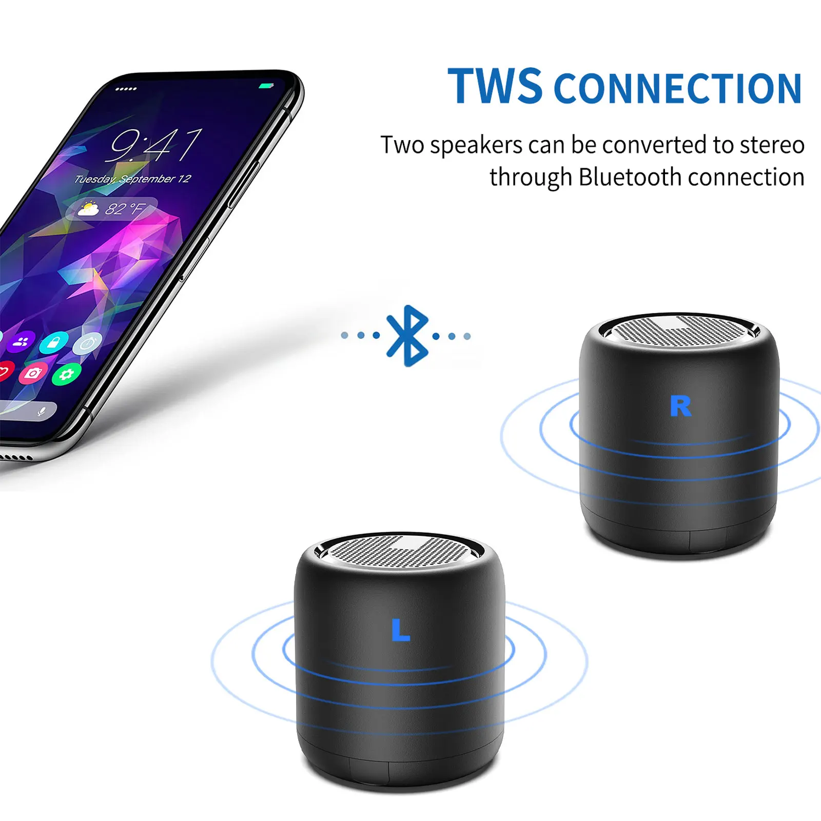 XTUGA E-11 سماعة لاسلكية تعمل بالبلوتوث المتكلم مشغل موسيقى خارجي راديو ستيريو لاسلكي TWS مضخم صوت صغير المتكلم سمّاعات بلوتوث