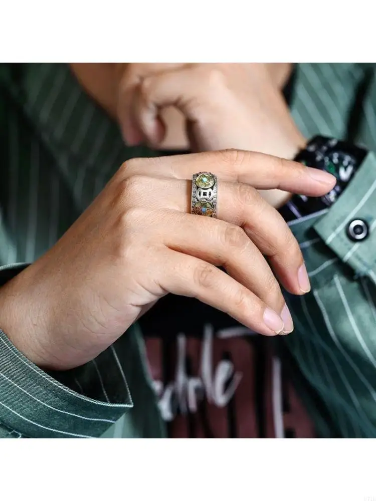  Adjustable Spinning Ring with Five Emperors Symbolism Sturdy Alloy Anxiety Relief Accessory