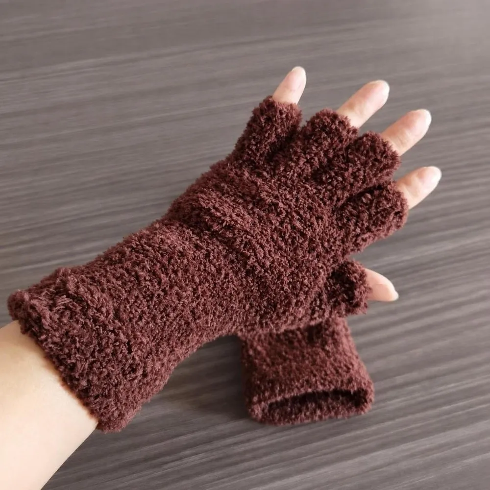 Solid Color Fingerless Gloves Coral Fleece Thicken Touchscreen Gloves Finger Openings Half Finger Mittens for men and women