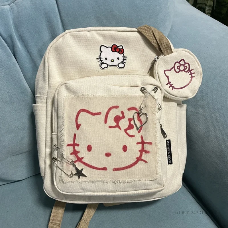 Sanrio Hello Kitty Bolsas escolares para mulheres, menina Millennial, mochila estilo academia, moda estudantil Y2k, bolsa de ombro coreana dos desenhos animados