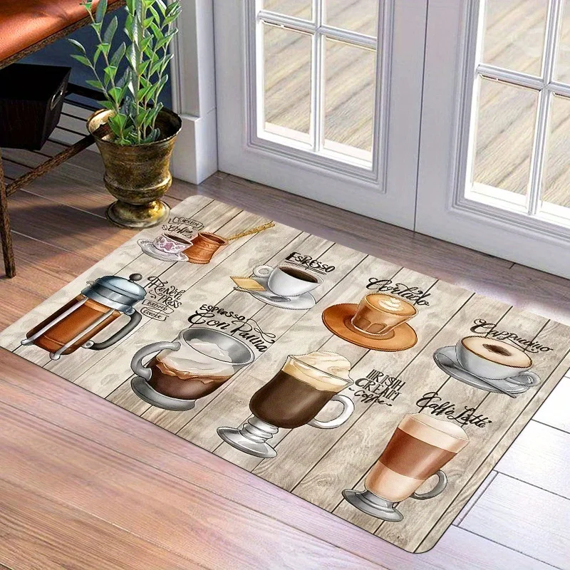 Espresso Latte Cappuccino Floor Mat Durable Non Slip Entryway Rug For Dining Room Patio And Gourmet Home Use