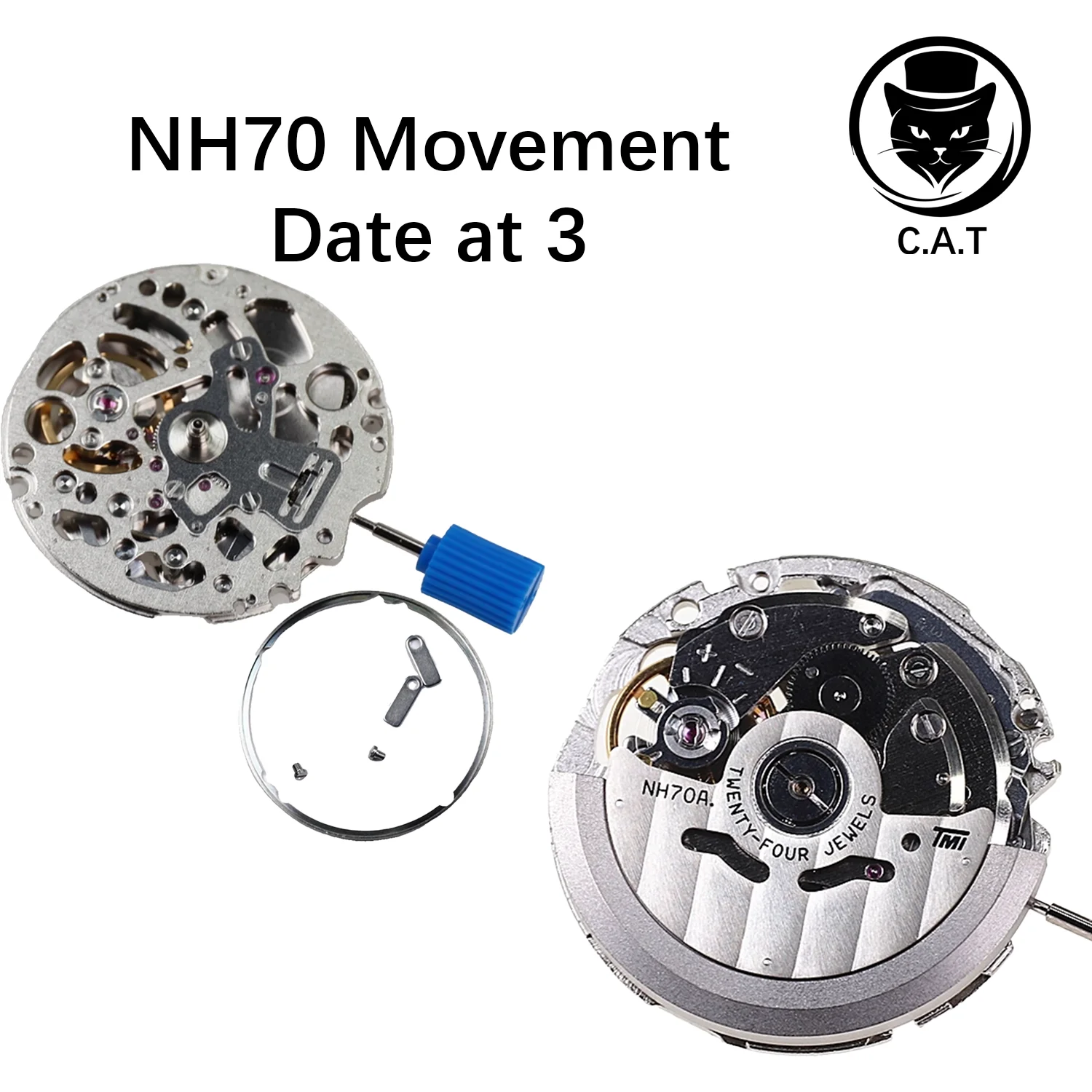 حركة سلسلة NH أوتوماتيكية 24 جواهر GMT-NH34 NH35 NH36 NH38 NH39 NH70 التاريخ عند 3 أجزاء ساعة قابلة للتخصيص C.A.T