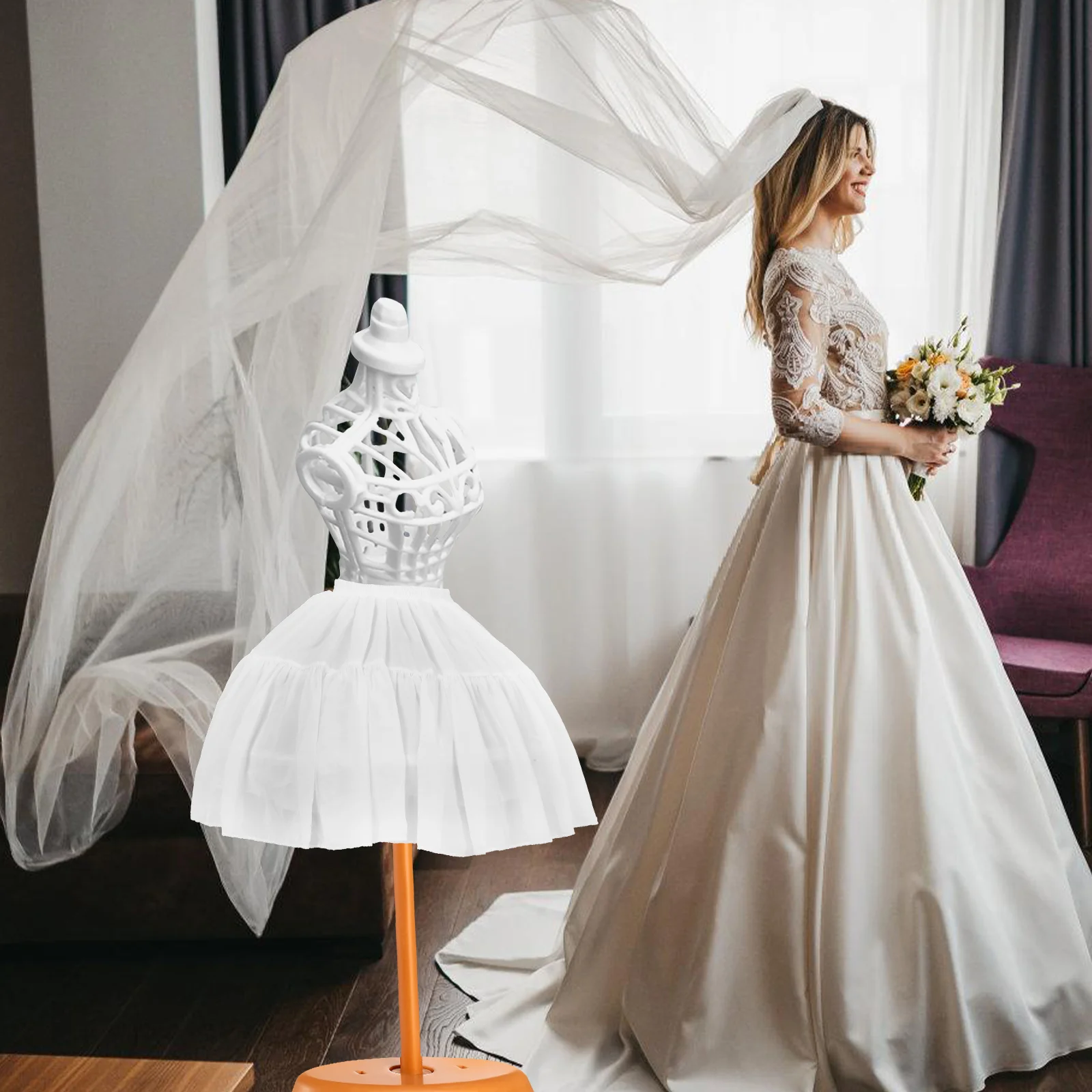 

1pc Petticoat Skirt Lining 46cm White Adjustable Bubble Underskirt for Dresses Tulle Layered Gauze Tutu Skirt