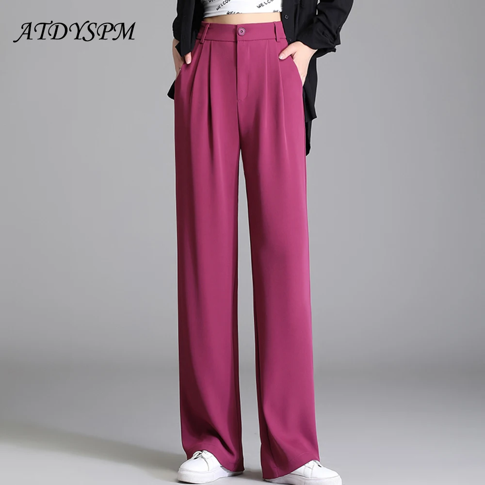 New Summer All-match Wide Leg Pants For Women Oversize 5XL High Waist Elastic Korean Fashion Office Lady Straight Suit Trousers