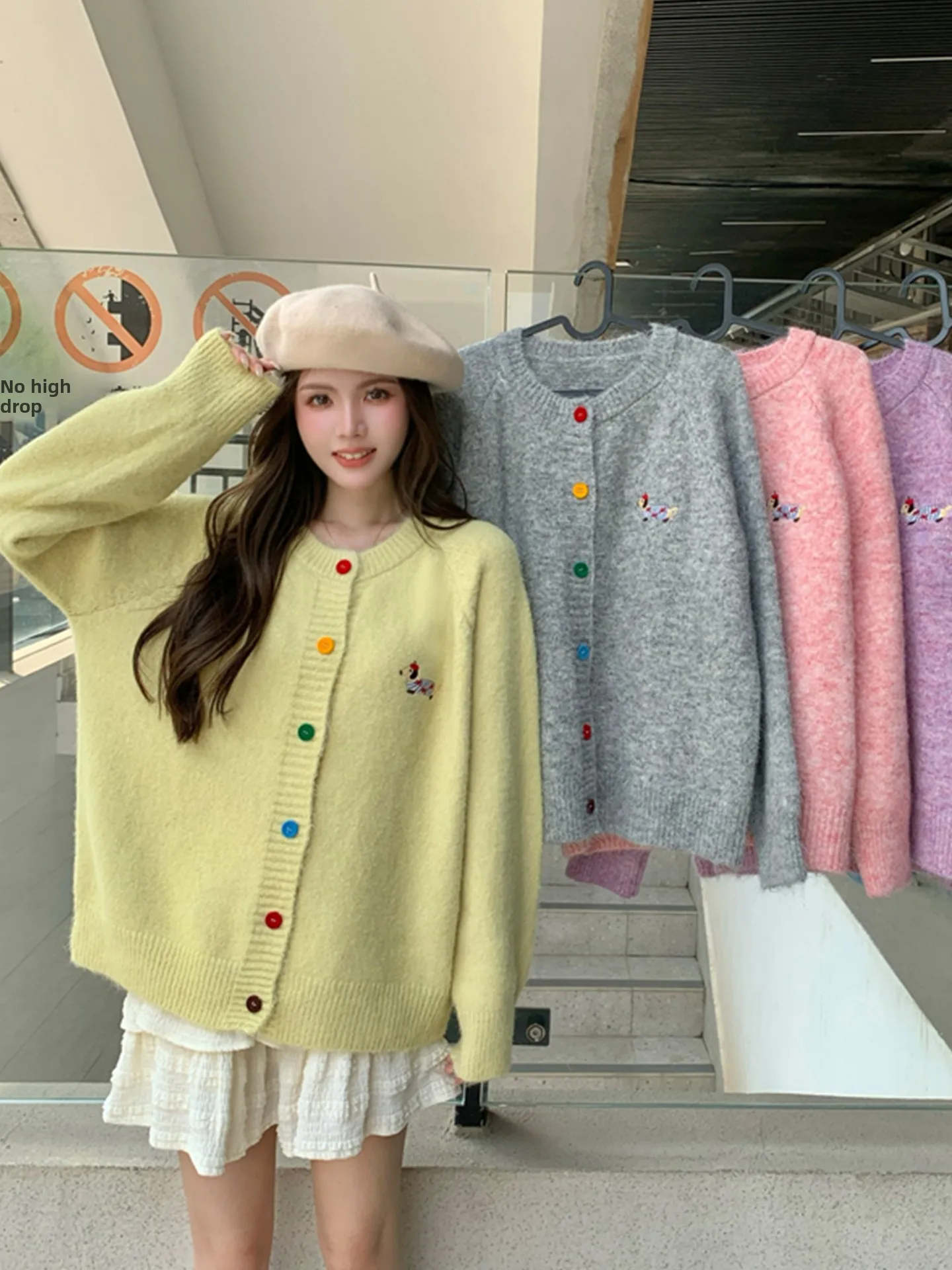 

Dopne Button Embroidered Sweater Jaet Women's Autumn Winter Large Size Loose Lazy Anti-aging Knitted Open Cardigan