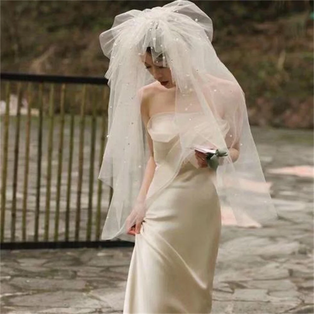 Velo de novia de tul multicapa para mujer, velo de novia de perlas con peine para el cabello para novia, niña de las flores, fotografía de fiesta de