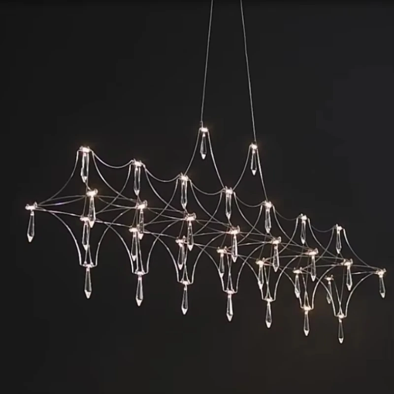 

Long chandelier luxury dining table bar designer decorative coffee shop bar art crystal star chandelier