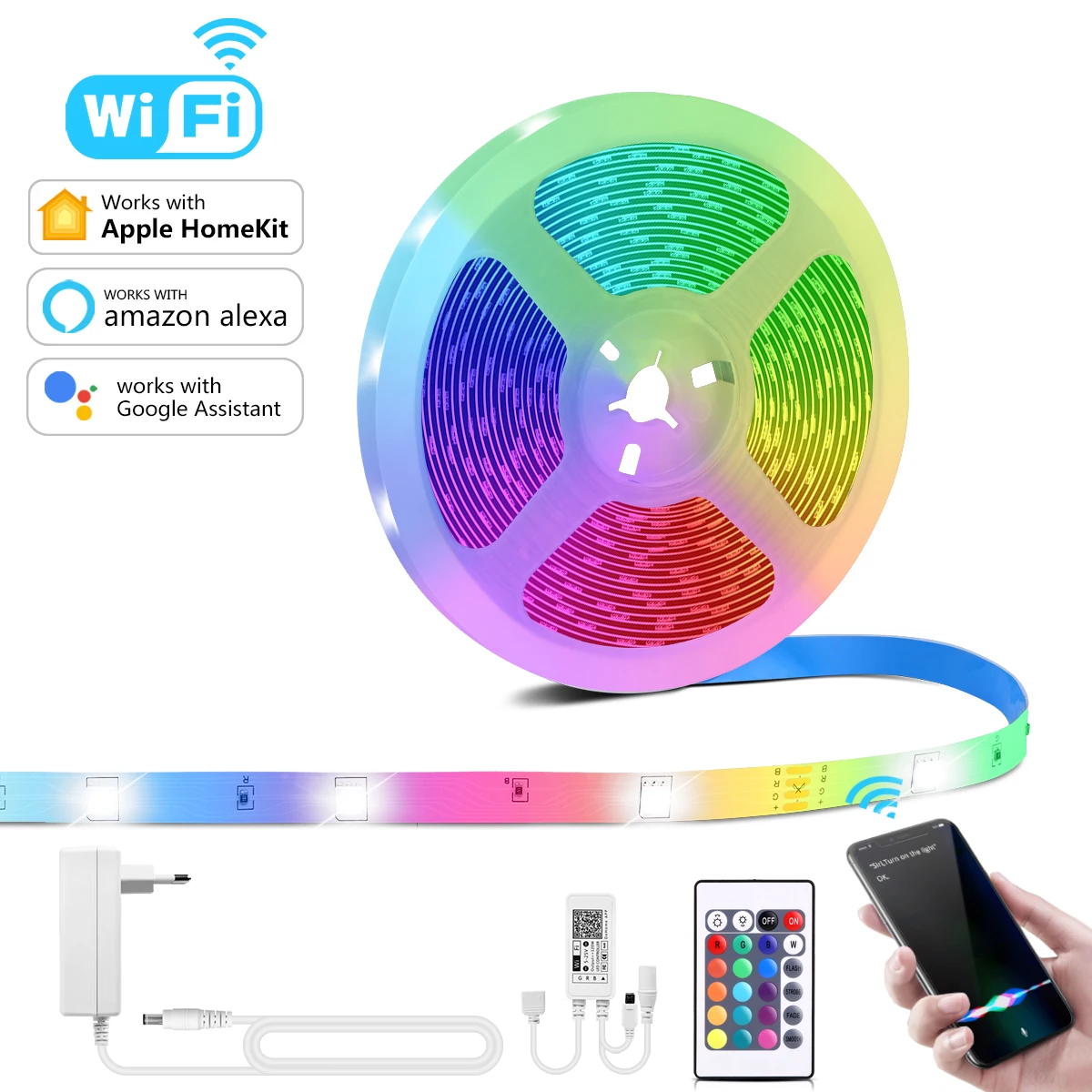 

1M-15M Умная светодиодная лента RGB Wrok с Apple Home Alexa Google Home Беспроводное голосовое управление Siri Smart WiFi Музыкальный диодный канат