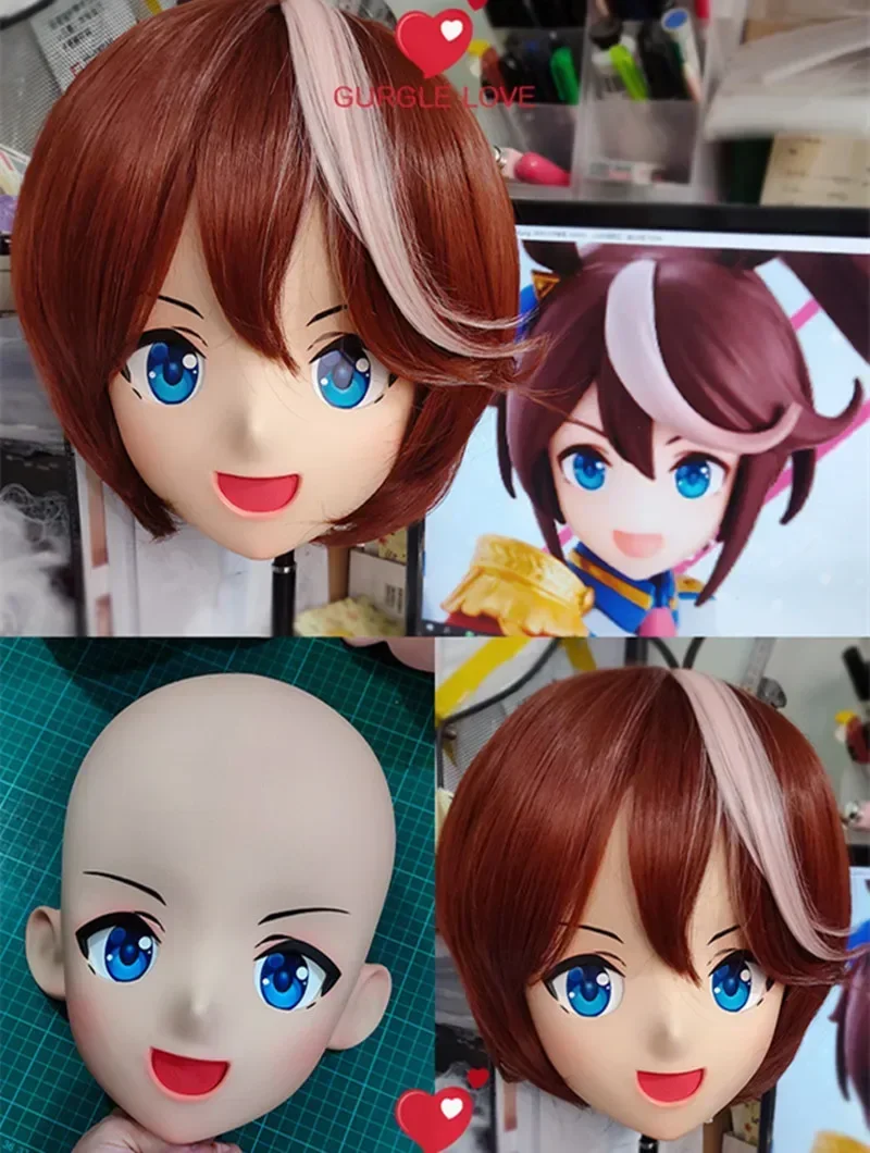 (GL07) Aangepaste stripfiguur vrouwelijk meisje hars half hoofd crossdress cosplay Japanse anime rol rem kigurumi masker