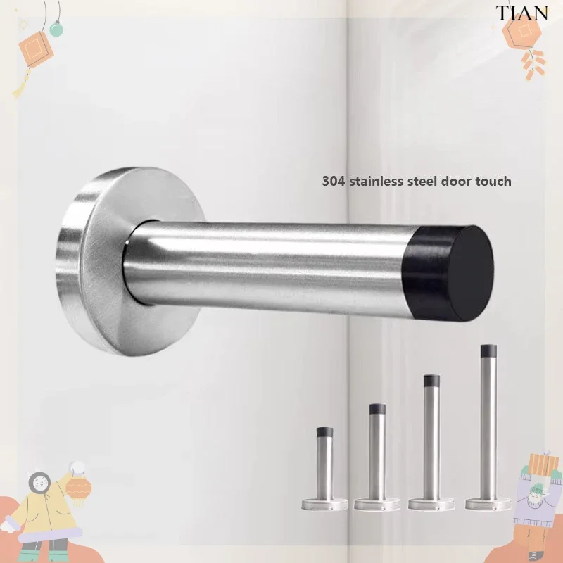 1pc Bathroom door stopper wall-mounted door protector limiter rubber extended door top 304 door stop stainless steel anti-collis