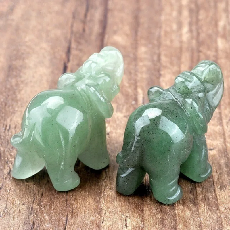 Green Aventurine Jade Ston Lucky Elephant Fortune Feng Shui Statue Figurine Office Ornament Chakra Healing Stones Statue Decor