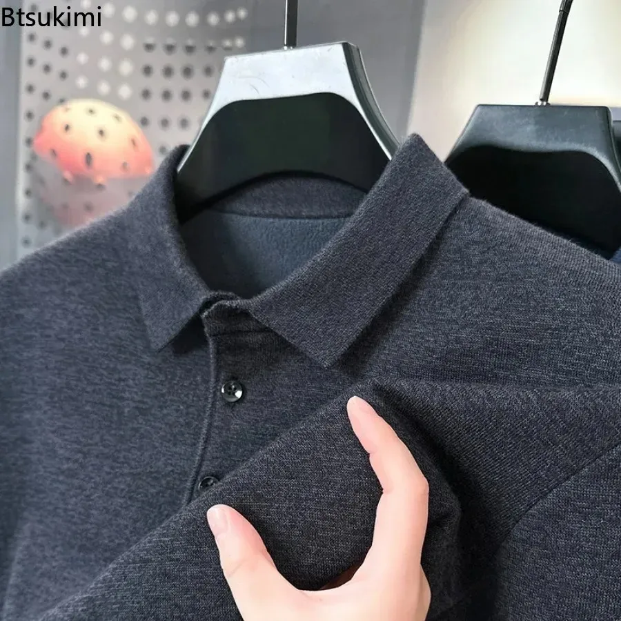 

Мужской шерстяной вязаный свитер-поло с отложным воротником на пуговицах, теплый, плотный, в корейском деловом повседневном стиле, осень-зима 2026