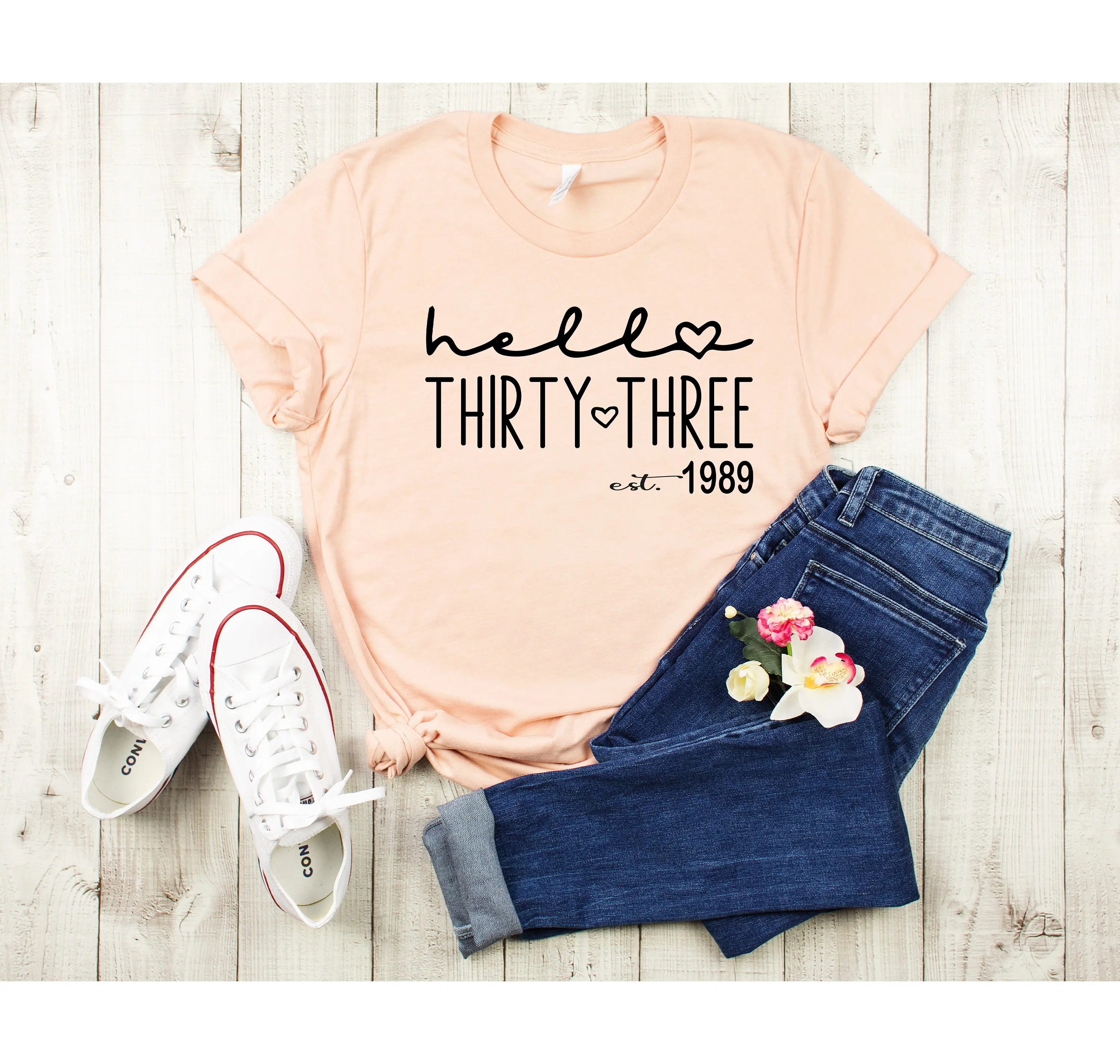 Hello Thirty Three Est 1990 T Shirt Third Birthday For Her Turning 33 33rd Party