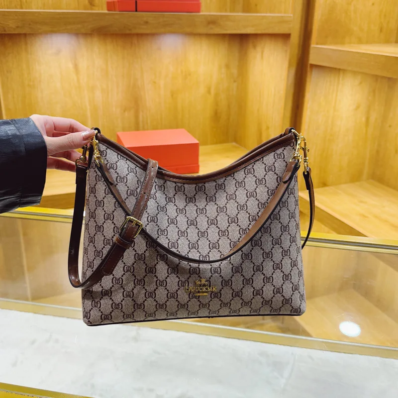 

2025 Новая женская большая вместительная сумка с винтажным принтом, кошелек через плечо с регулируемым ремешком, сумка подмышки для работы и ежедневных поездок на работу