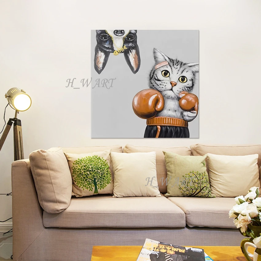 

3d собака мультфильм абстрактная картина уличное настенное художественное украшение холст картины маслом безрамный кот животное современное произведение искусства большой размер