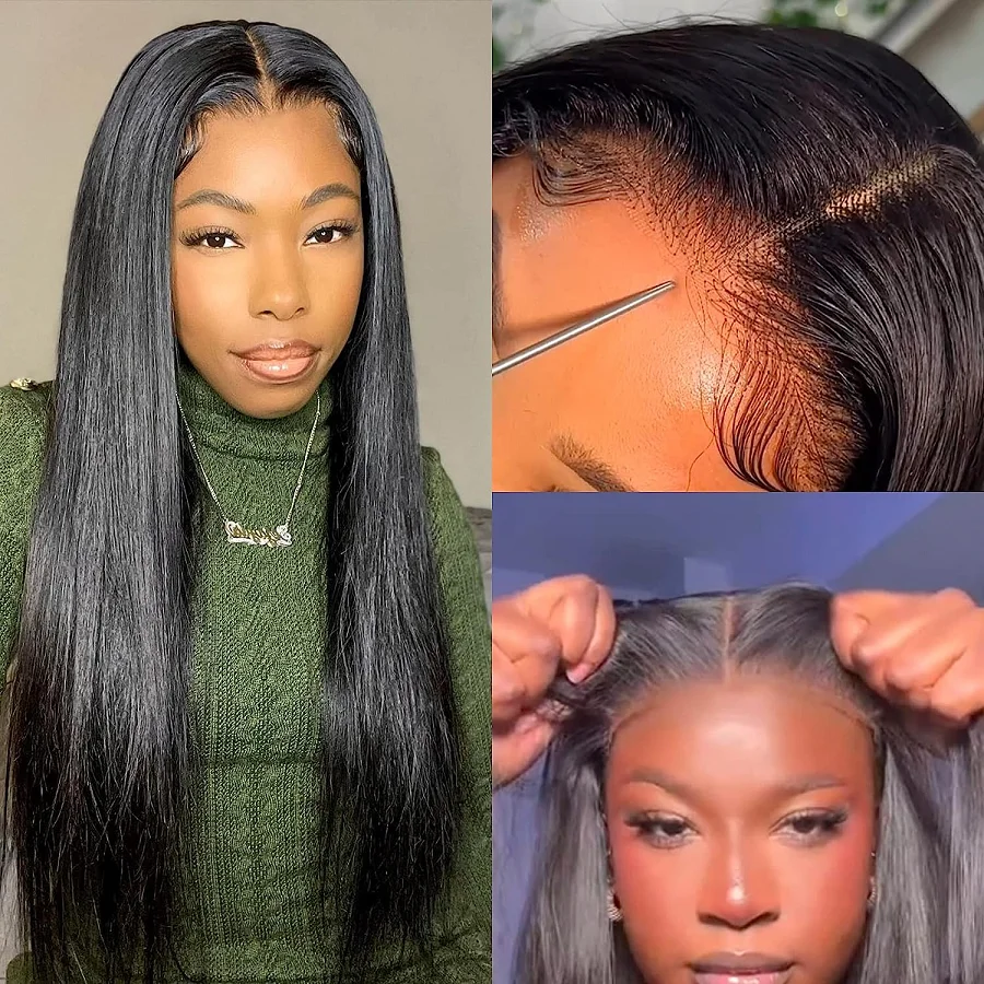 Glueless 4x4 Lace Closure Human Hair Wig Straight 4x4 Lace Closure Wigs Glueless 4x4 Lace Closure Wig Transparent 300% HairUGo