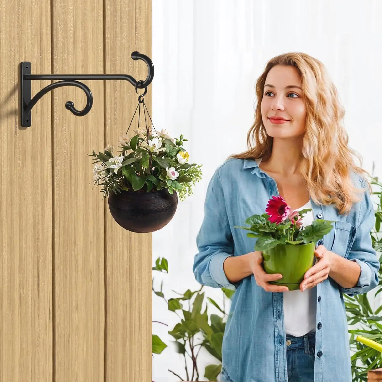Plant Wall Hanger 2 Pieces Metal Planter Bracket Plant Hook for Flower Pots Baskets Wind Chimes Bird Feeders Bird Houses Outdoor