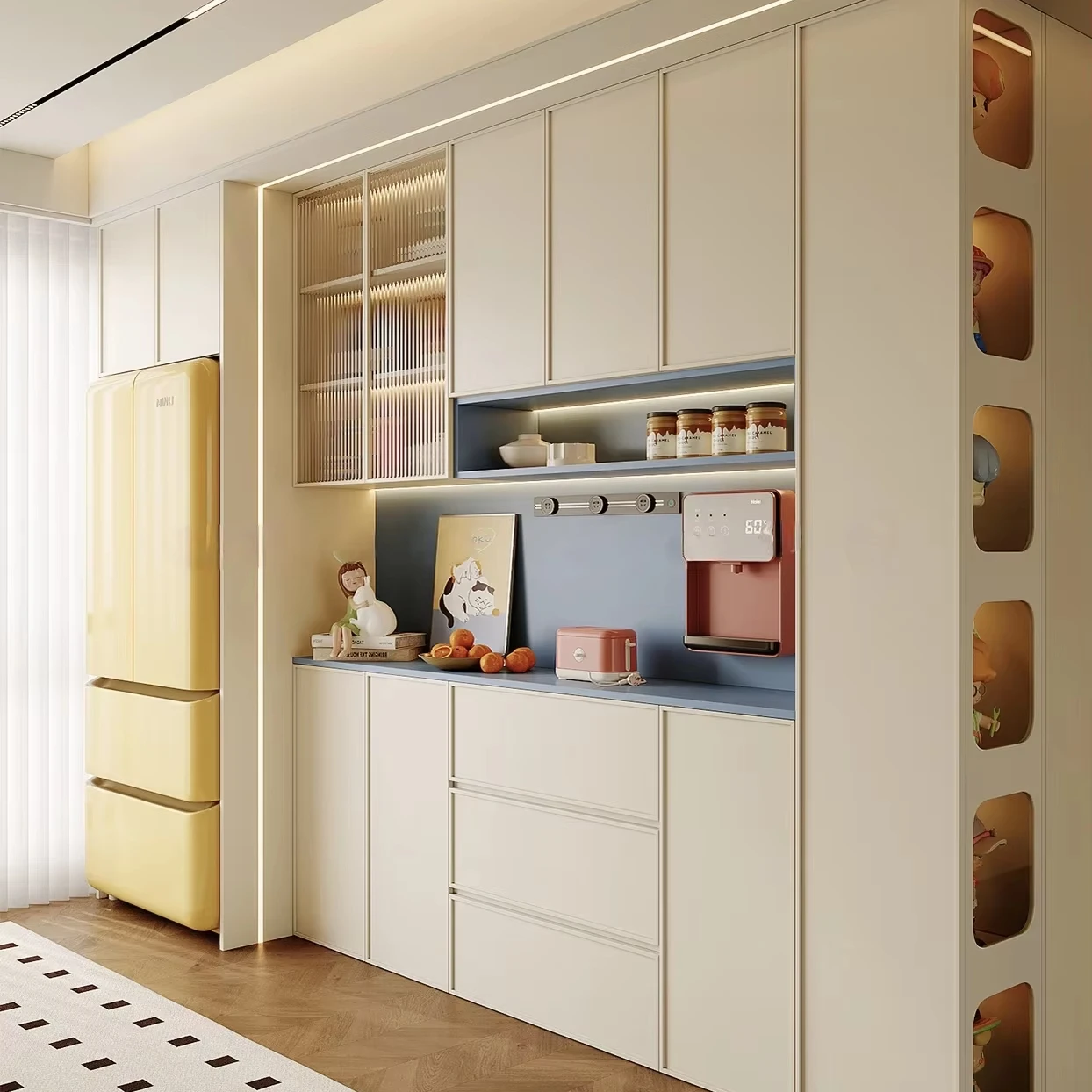 ^Lightweight Luxury Gold Metal Frame Glass Wine Cabinet Customized Wooden Side Panel Buffet Storage Cabinet with Soft Closed Doo