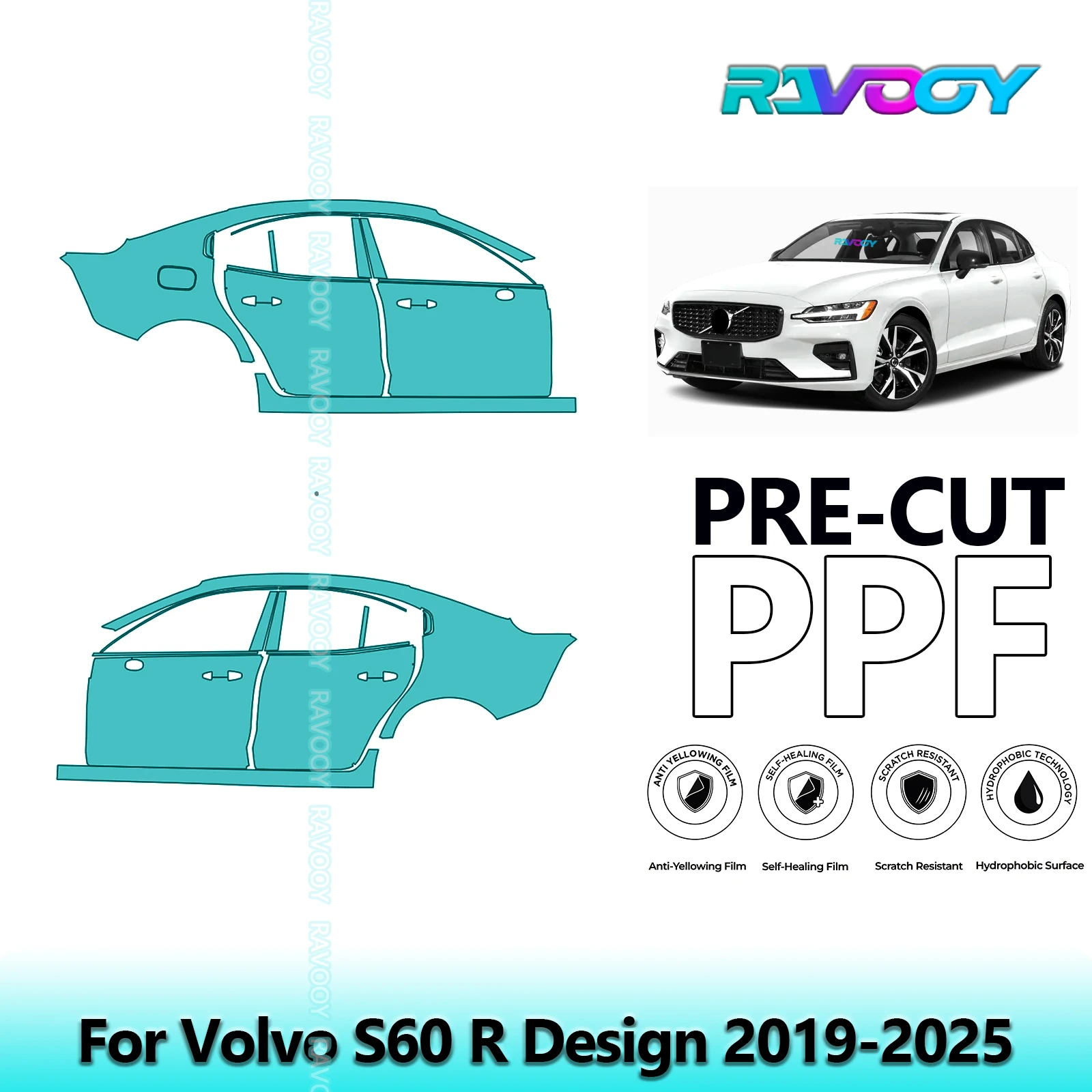 

For Volvo S60 R Design 2019-2025 8.5mil Clear Matte Pre-Cut PPF Door & A/B Pillar Kit TPU Paint Protection Film Set