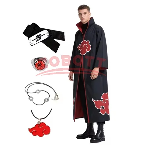 Anime Akatsuki Cosplay Costume Uchiha Itachi Red Cloud Cloak Robe Cloak Headband Props Halloween Clothe