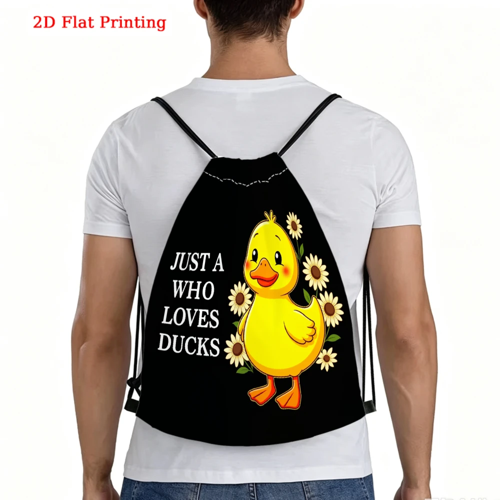 Cartoon Duck & Sunflower Print Drawstring Backpack, Outdoor Sports Travel Bag