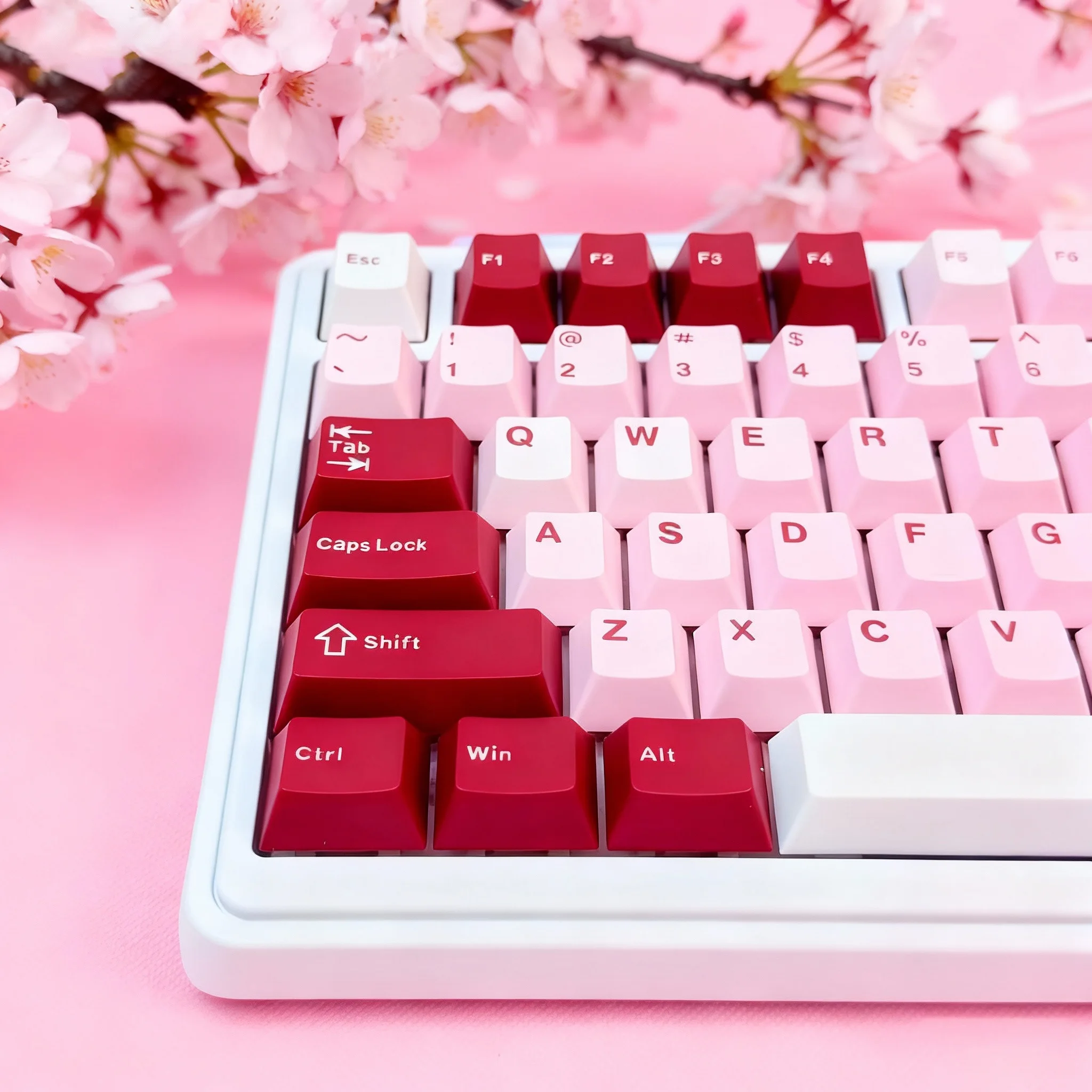 126 مفتاحًا باللون الوردي المحمي ذو النار المزدوج PBT أغطية مفاتيح الكرز الشخصي أغطية مفاتيح للوحة مفاتيح الألعاب الميكانيكية Gateron MX #1