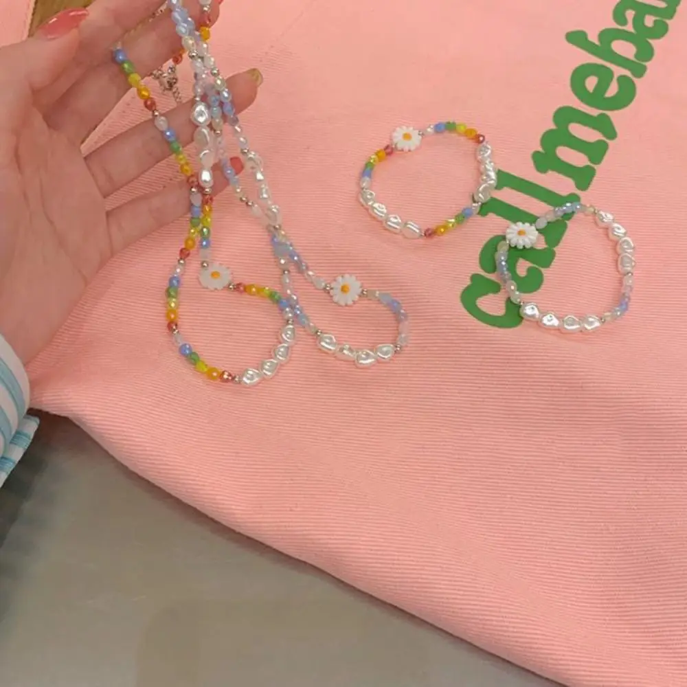 Korean Style Rice Bead Necklace Minority Design Bead Daisy Bracelet Jewelry Accessories Charms Flower Pearls Clavicle Chain