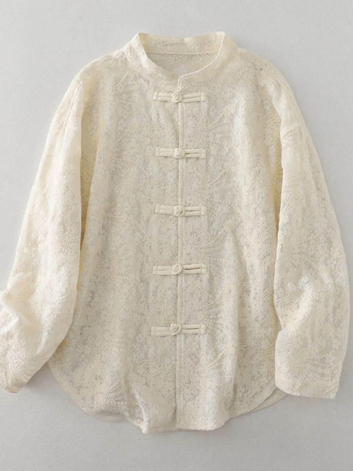 

Ele Lace Embroidered Japanese Sle irt Women's Traditional Chinese Faion Sweet Top Coat Hollow out Long Sve Stand...