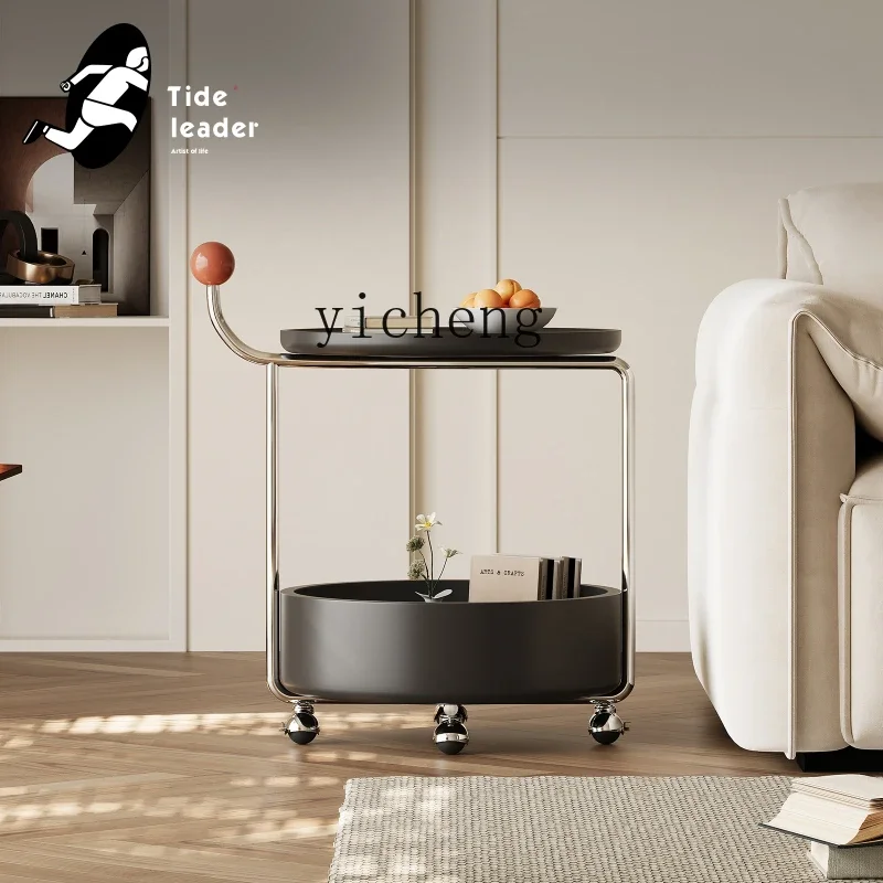 

ZK wabi-sabi wind retro black edge few light luxury high-end sense movable living room sofa trolley