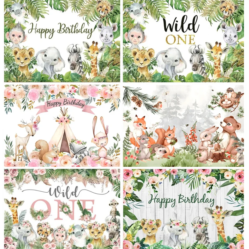 Green Leaves House of Forest Friends Squirrel Giraffe Fox Photography Backdrop Prop Newborn Baby Birthday Party Background XY-01