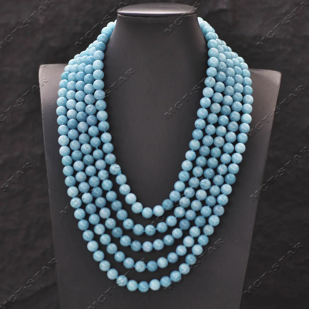 

Длинное ожерелье из натурального голубого аквамарина Z14480, 100 дюймов, 8 мм, круглые бусины