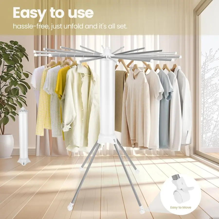 Clothes Drying Rack Foldable Drying Rack Clothing,Portable Laundry Drying Racks with 4 Pulleys amp 16 Rack for Drying Clothes, I