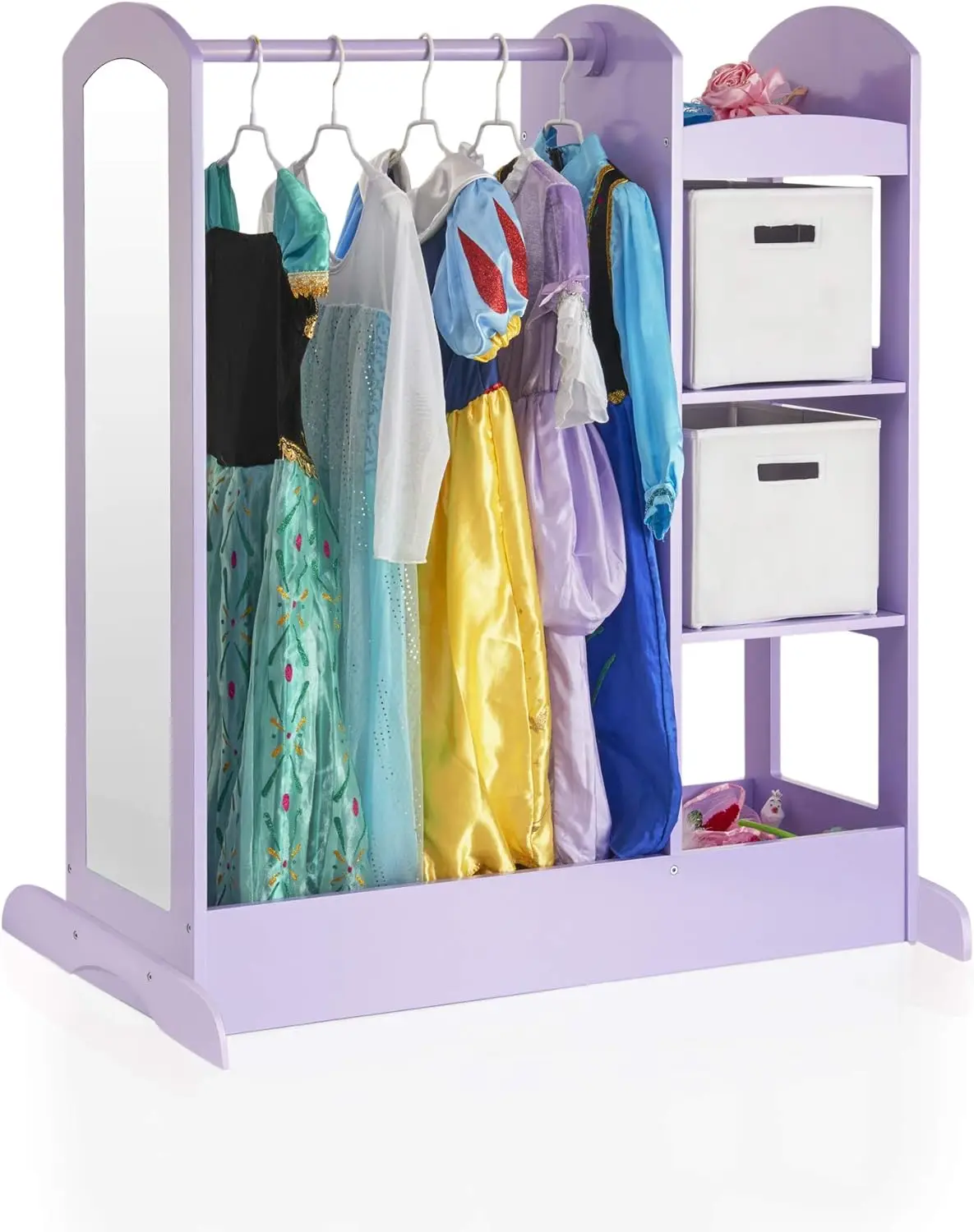 See and Store Dress-up Center – Lavender: Pretend Play Storage Closet with Mirror & Shelves, Armoire for Kids with Bo