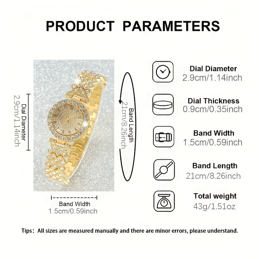 2pcs and 1pcs Elegant Crystal Watch Stainless Steel Fashion Simple Luxury Full Crystal Bracelet Quartz Watch image 4