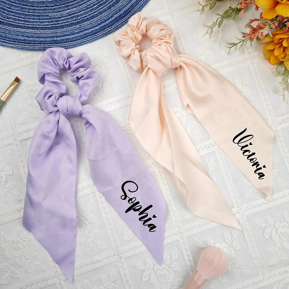 

2Pcs Custom Bride Team Bride Satin Scrunchies Hair Band Ties Bridesmaid Gift Wedding Bridal Shower Bachelorette Party Decor