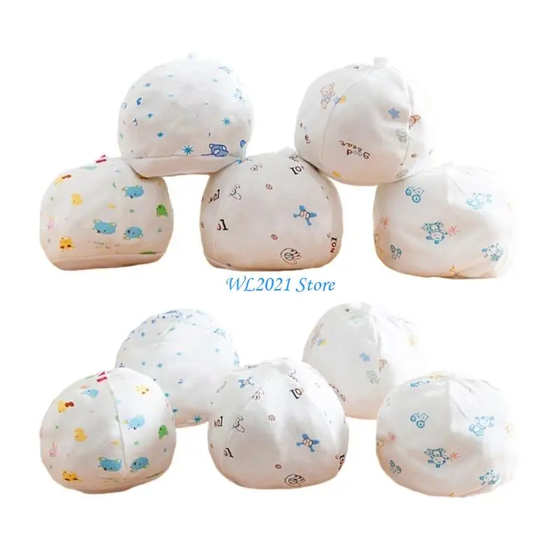 

G5GC 10pcs Cartoon Design Infant Hat Breathable Cotton Headwear for Newborn Daily Use