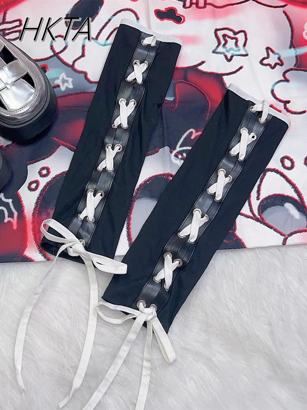 Y2K Yabi Culture Cross Tether Harajuku Show Tide Gloves Accessories Female Personality KPOP Dancing Half Finger Sleeves Women