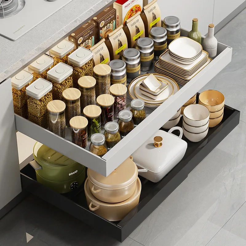 Expandable Pull Out Cabinet Organizer Metal Stick Slide Out  Drawers Storage Kitchen Adjustable Sliding Roll Out Cabinet Shelves