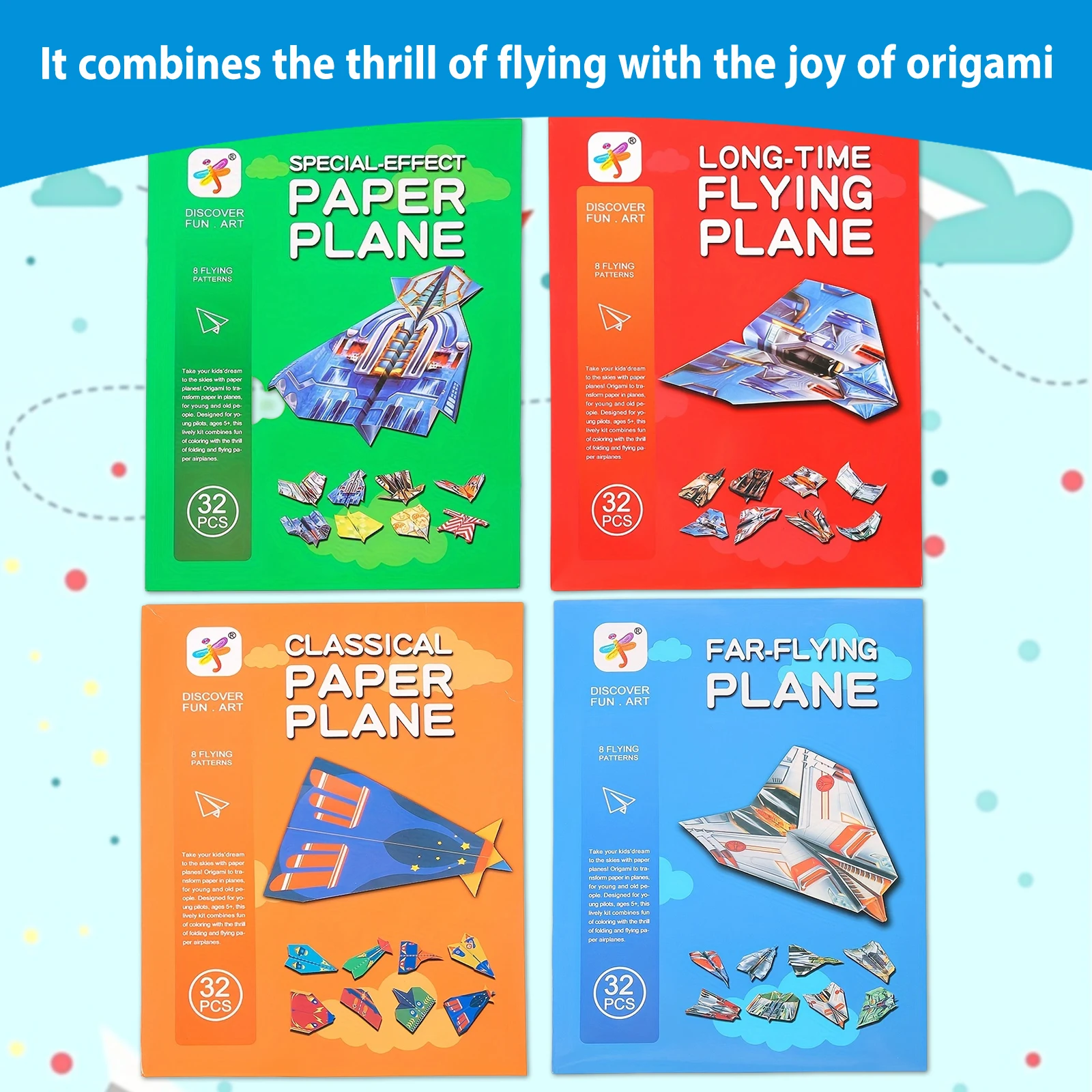 Children's craft origami book Includes 32 pieces of colorful cardboard and 1 tutorial book Let baby create freely Gift