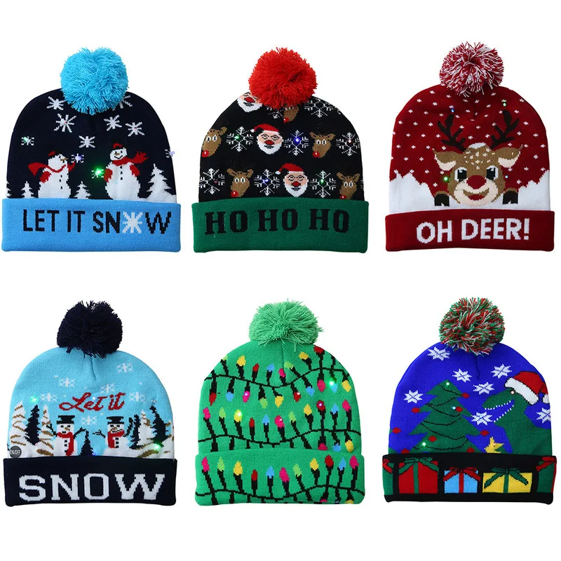 Led Kerst Hoed Trui Gebreide Beanie Christmas Light Up Gebreide Muts Kerstcadeau Voor Kinderen Xmas 2021 Nieuwe Jaar Decoraties