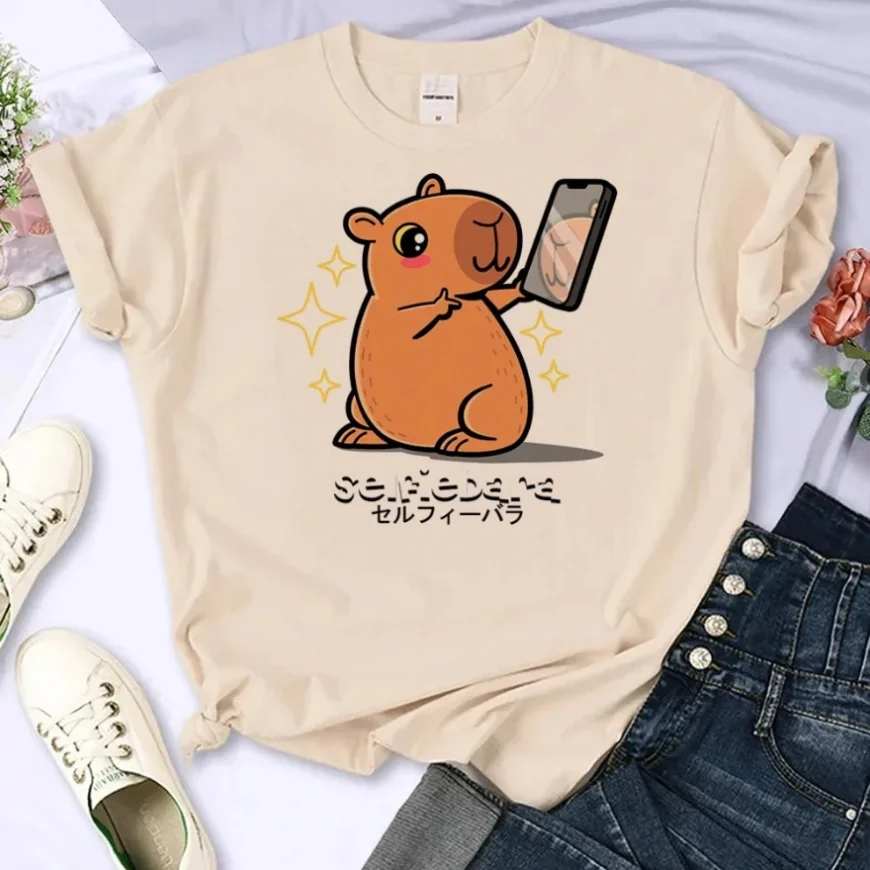 Cotton T-shirts Capybara Tee Women Anime Graphic Summer T-shirts Female Graphic Designer Girls Clothing Tee Casual Short Sleeved